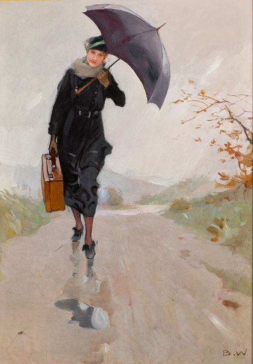 Gemälde Frau mit Regenschirm