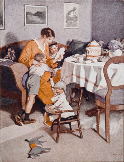 Kriegspostkarte - Mutter mit Kindern